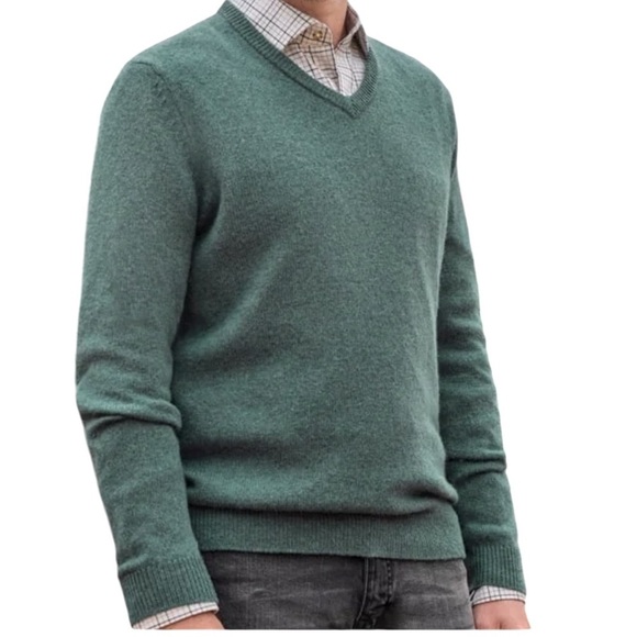 WOOL EXOFICCIO WOOL Donegal V Neck Men’s Sweater Green Size Medium Soft EUC - Picture 2 of 11